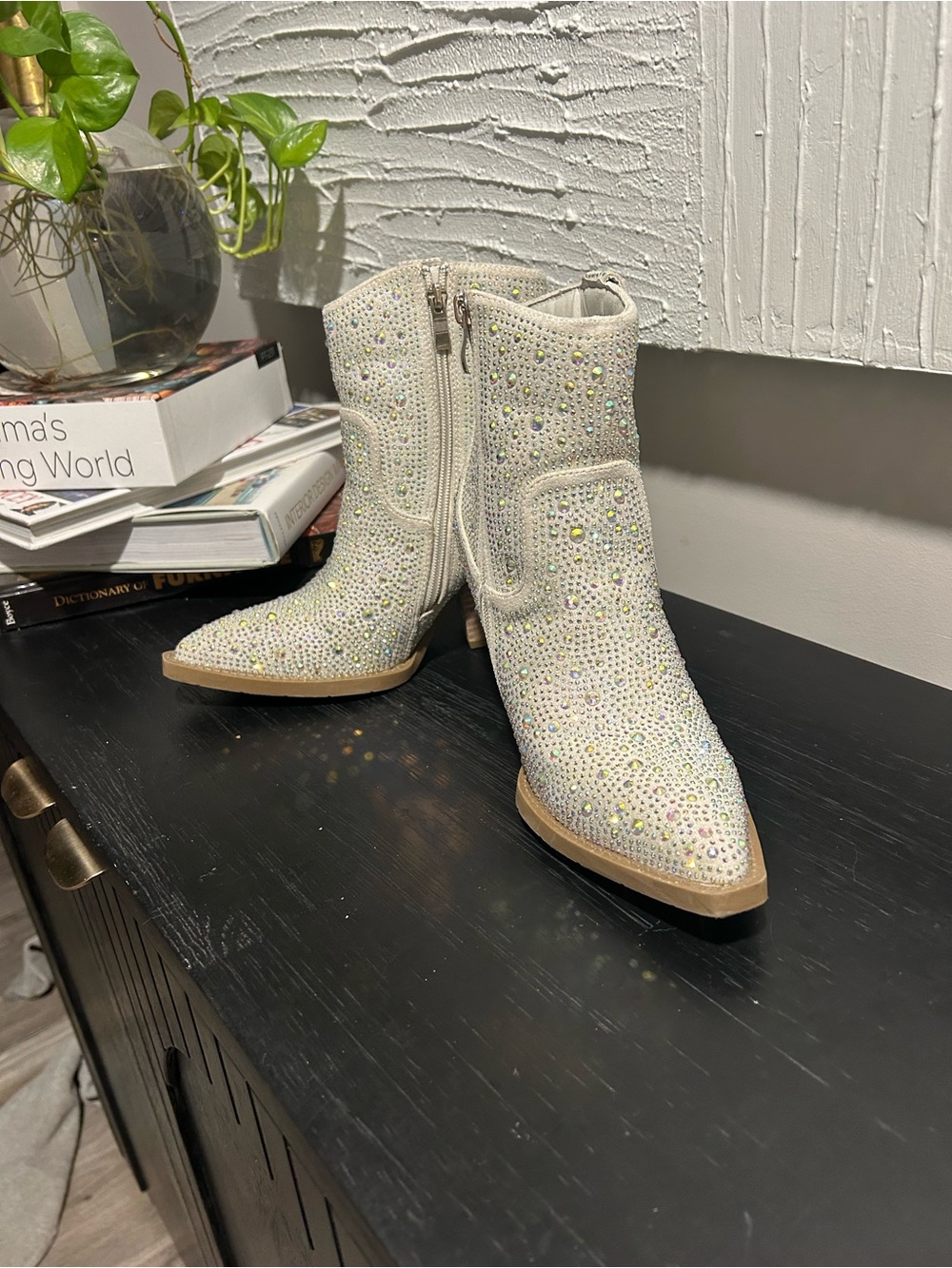 Madden Girl Jolene Rhinestone Western Ankle Boots - White Multi - Size 8